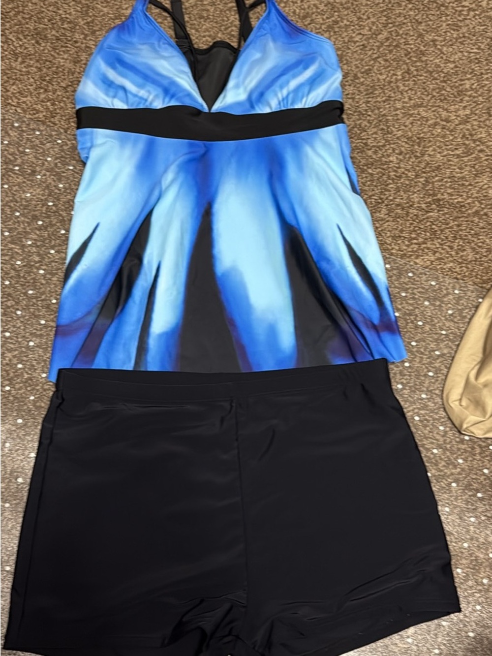 Blue Gradient Swim Tankini Top with Black Swim Shorts A-54
